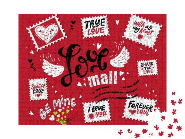 Set Love Mail, Hand-Drawn Lettering. the Inscription Love... Jigsaw Puzzle with 1000 pieces
