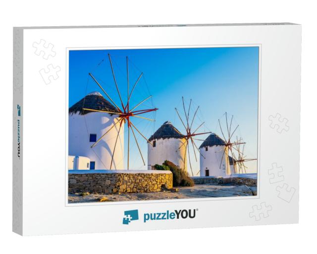 Famous Mykonos Town Windmills in a Romantic Sunset, Mykon... Jigsaw Puzzle