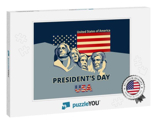 Happy Presidents Day Card with Rushmore Four Presidents... Jigsaw Puzzle