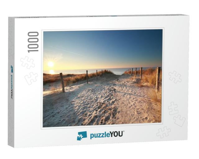 Sunlight Over Sand Path to North Sea Beach, Holland... Jigsaw Puzzle with 1000 pieces