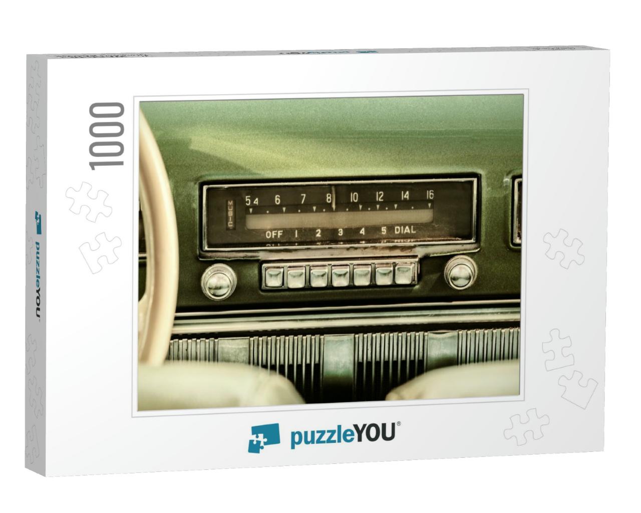Retro Styled Image of an Old Car Radio Inside a Green Cla... Jigsaw Puzzle with 1000 pieces