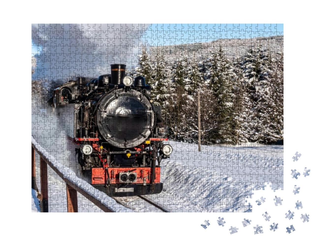 Historic Steam Locomotive in the Wintry Ore Mountains... Jigsaw Puzzle with 1000 pieces