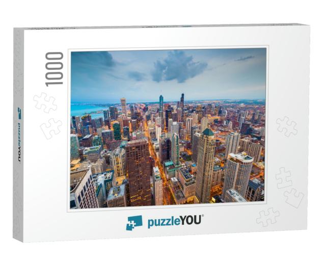Chicago, Illinois USA Aerial Skyline After Sunset... Jigsaw Puzzle with 1000 pieces