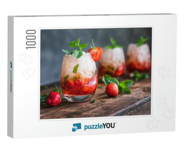 Fresh Strawberry Mojito Drinks. There Are Three Drinks on... Jigsaw Puzzle with 1000 pieces