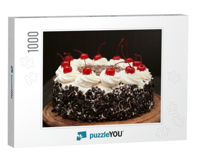Black Forest Cake on a Dark Background... Jigsaw Puzzle with 1000 pieces