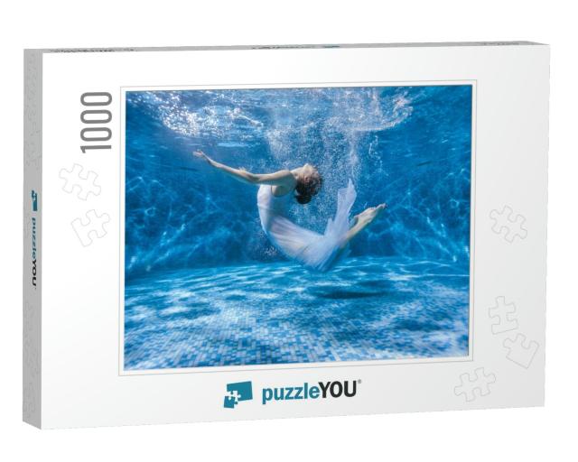 Dancing Woman Under the Water in a Pool in a White Dress... Jigsaw Puzzle with 1000 pieces