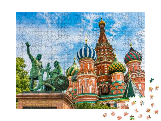 St. Basils Cathedral & Monument to Minin & Pozharsky on R... Jigsaw Puzzle with 1000 pieces