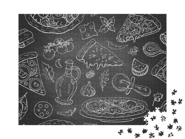 Seamless Pattern with Different Italian Food - Pizza, Oli... Jigsaw Puzzle with 1000 pieces