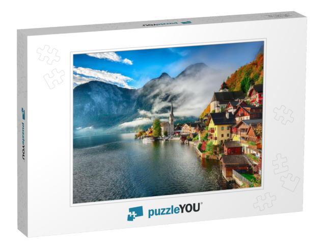 Foggy Autumnal Sunrise At Famous Hallstatt Lakeside Town... Jigsaw Puzzle