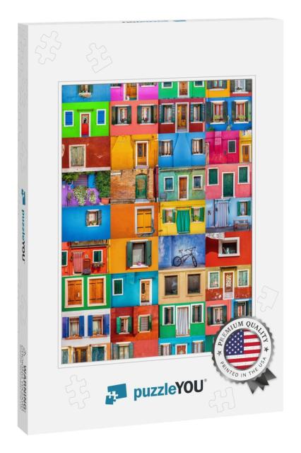 Collage Set of 36 Horizontal Colorful Windows & Doors in... Jigsaw Puzzle