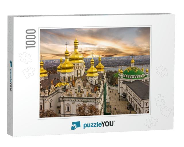 Kiev, Ukraine. Cupolas of Pechersk Lavra Monastery & Rive... Jigsaw Puzzle with 1000 pieces