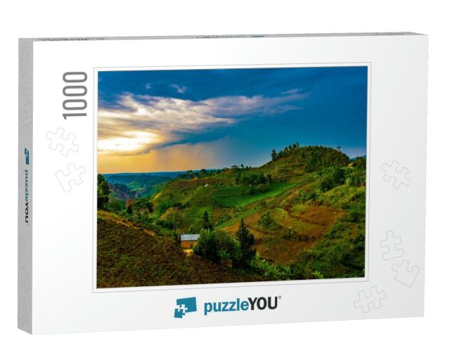 Sunset Over the Tea Growing Hills Near Bwindi & Queen Eli... Jigsaw Puzzle with 1000 pieces