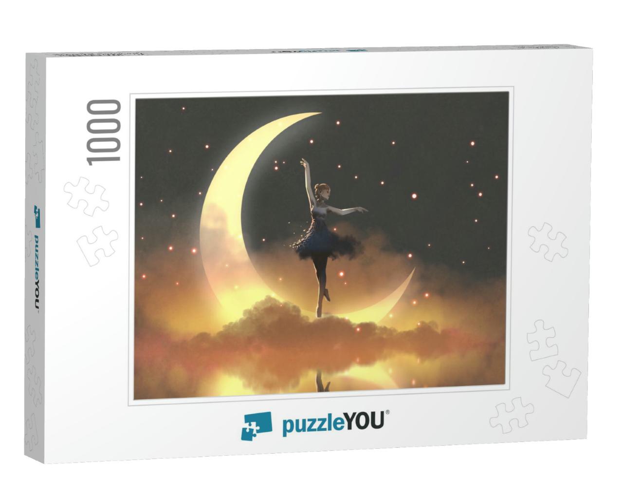 A Ballerina Dancing with Fireflies Against the Crescent M... Jigsaw Puzzle with 1000 pieces