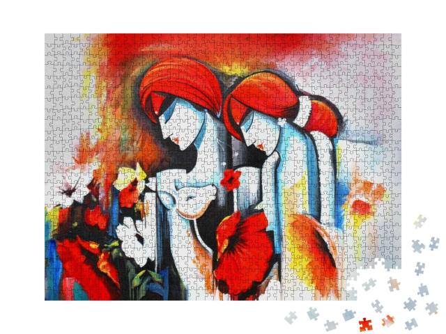 Lord Radha Krishna with Flute Hindu Religious Abstract De... Jigsaw Puzzle with 1000 pieces