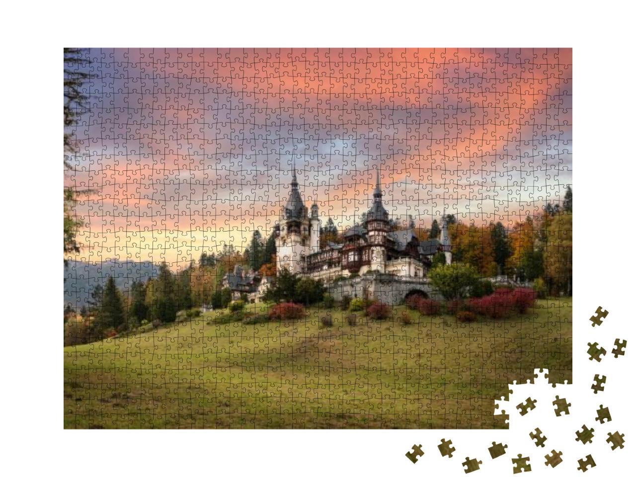 Panorama of Peles Castle, Romania. Beautiful Famous Royal... Jigsaw Puzzle with 1000 pieces