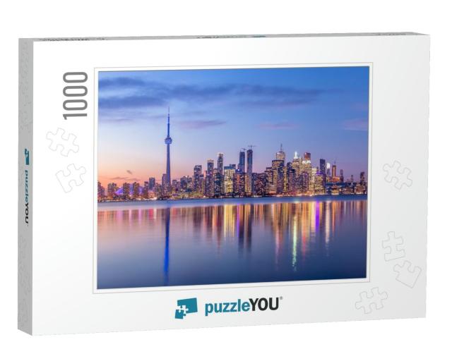 Toronto Skyline with Purple Light - Toronto, Ontario, Can... Jigsaw Puzzle with 1000 pieces