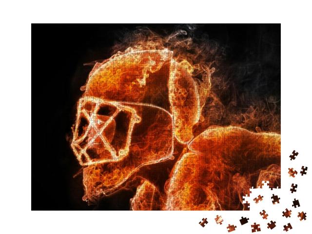 Hockey Player. Fire Style on Black Background. 2d Graphic... Jigsaw Puzzle with 1000 pieces
