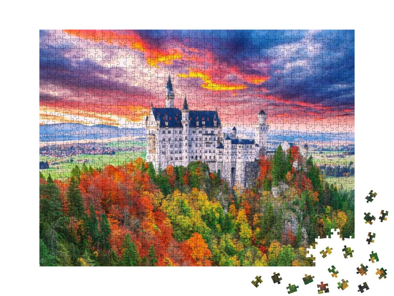 Majestic Sunset View of Famous Neuschwanstein Castle in A... Jigsaw Puzzle with 1000 pieces