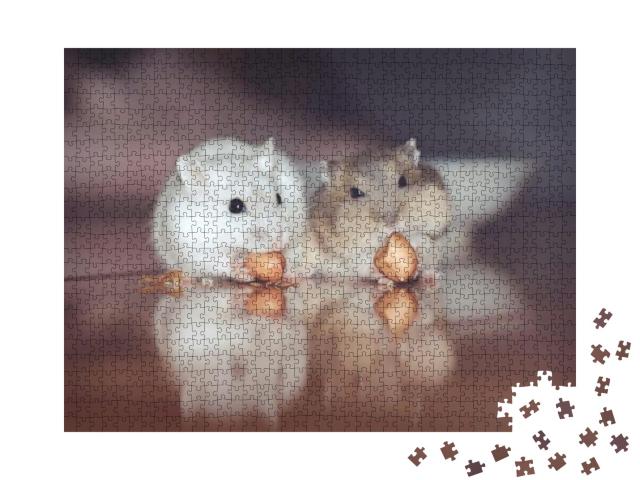 Cute Little Lovely Russian Dwarf Hamster Couple Very in L... Jigsaw Puzzle with 1000 pieces