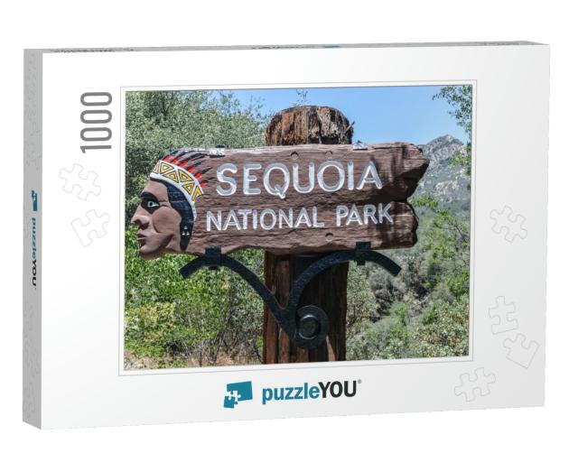 Sign to the Entrance of Sequoia National Park, California... Jigsaw Puzzle with 1000 pieces