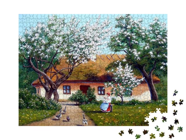 Spring, Three, House, Oil Paintings... Jigsaw Puzzle with 1000 pieces