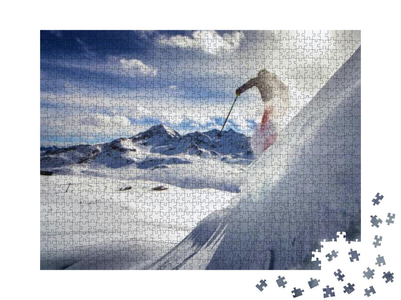 Free Ride Skier, Skiing Down Steep Slope, Good Background... Jigsaw Puzzle with 1000 pieces