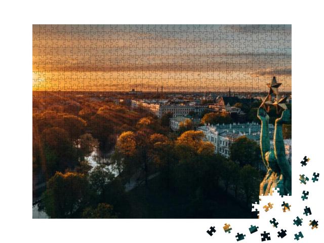Beautiful Sunset View Over Riga by the Statue of Liberty... Jigsaw Puzzle with 1000 pieces