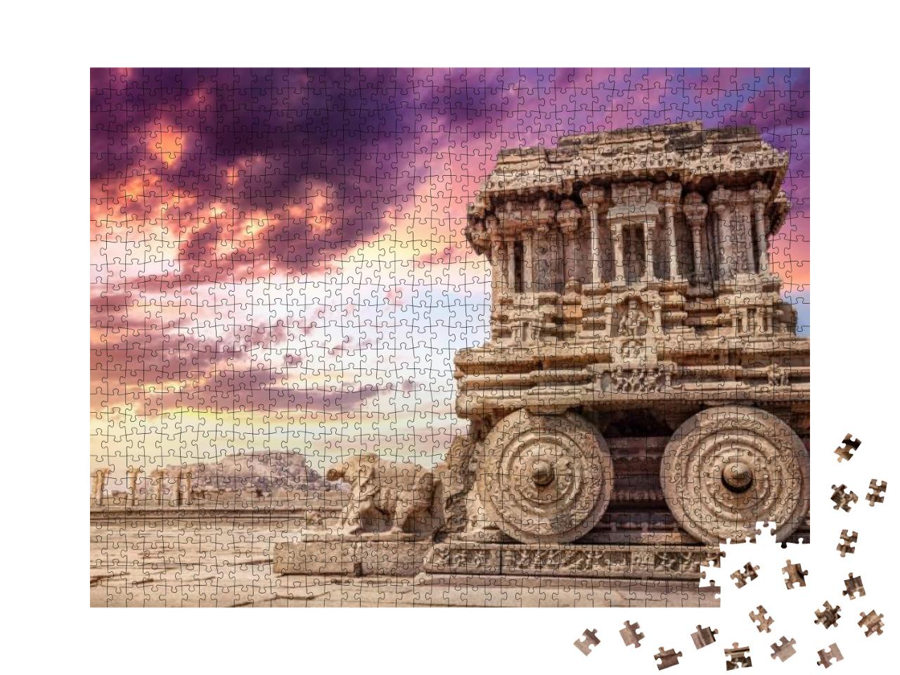 Stone Chariot in Courtyard of Vittala Temple At Sunset Pu... Jigsaw Puzzle with 1000 pieces
