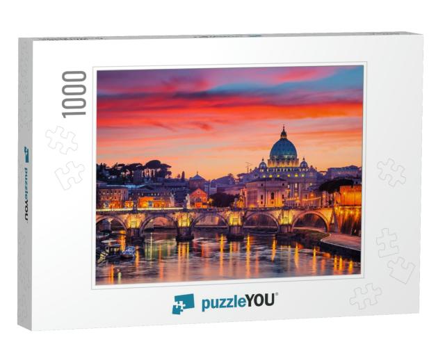 Night View of St. Peters Cathedral & Tiber River in Rome... Jigsaw Puzzle with 1000 pieces