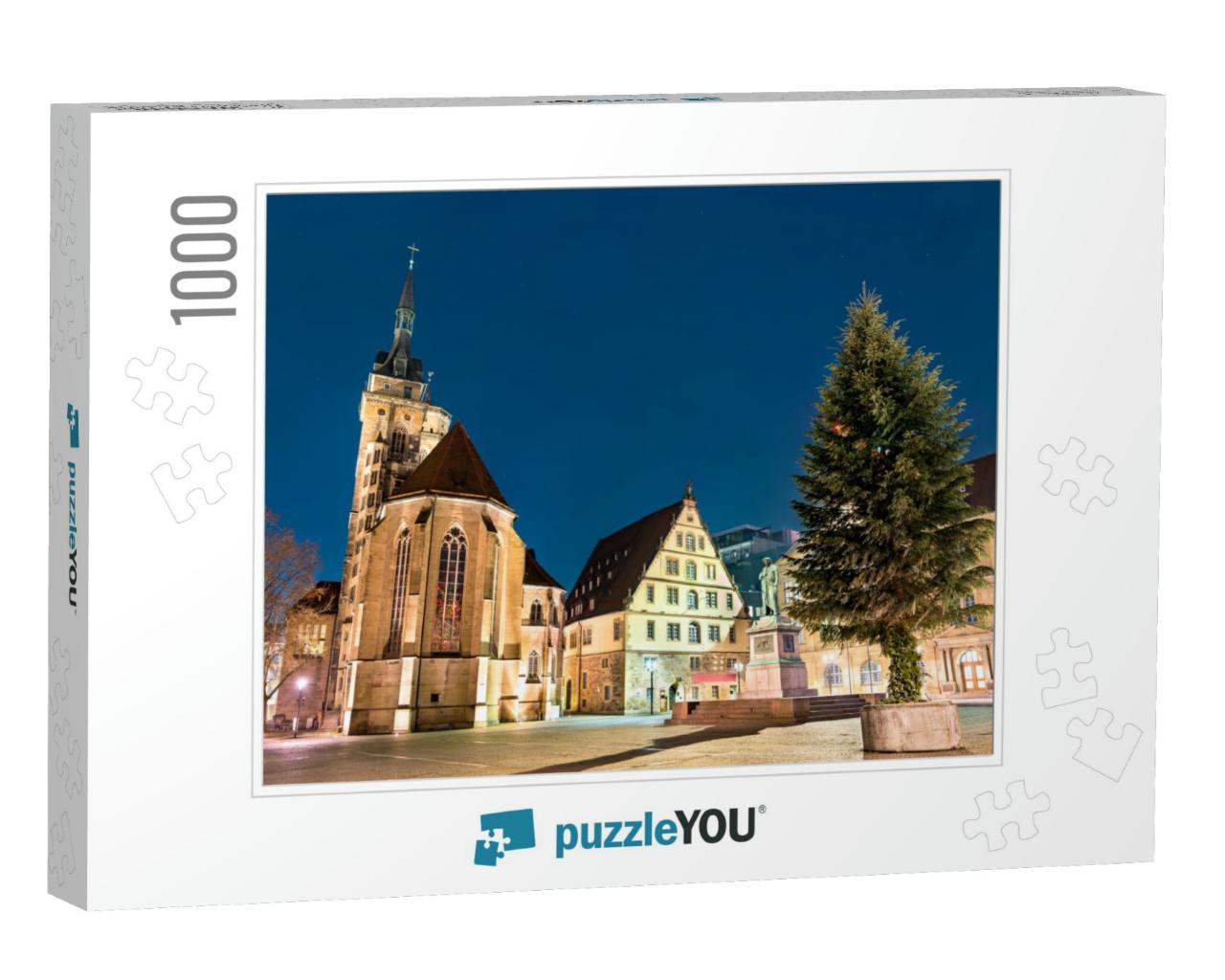 The Stiftskirche Church & the Schiller Monument in Stuttg... Jigsaw Puzzle with 1000 pieces