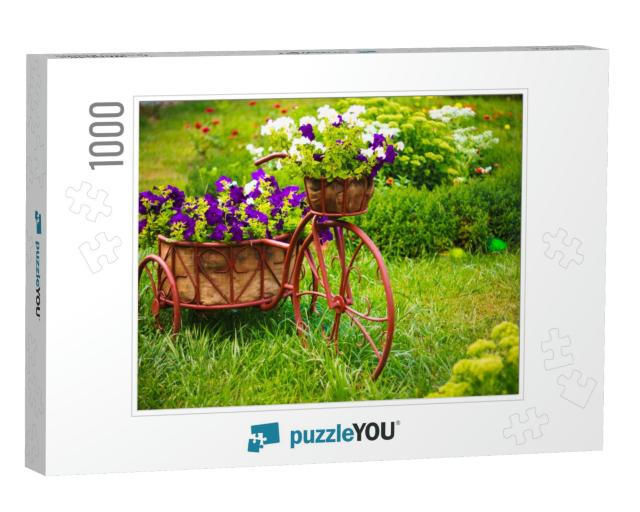 Model of an Old Bicycle Equipped with Basket of Flowers /... Jigsaw Puzzle with 1000 pieces