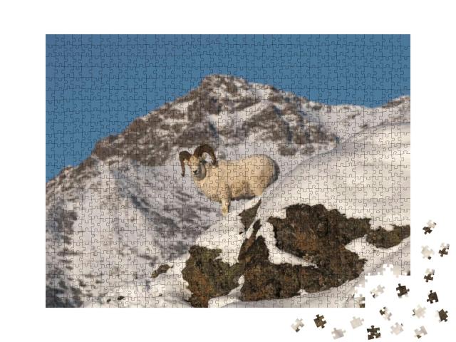 Dall Sheep Ram in a Winter Mountain Landscape with the Pe... Jigsaw Puzzle with 1000 pieces