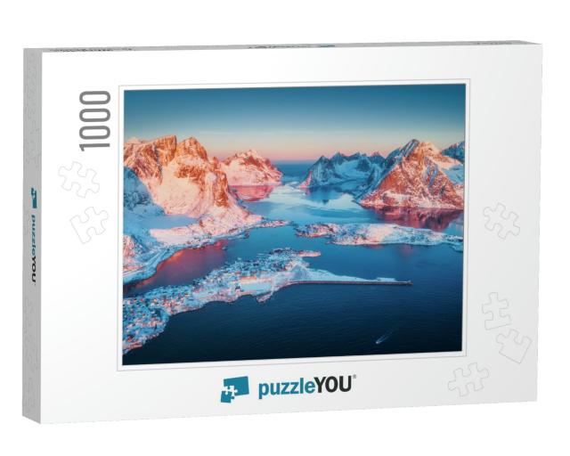 Aerial View of Reine At Sunrise in Winter. Top View of Lo... Jigsaw Puzzle with 1000 pieces