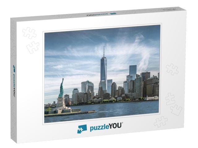 The Statue of Liberty with One World Trade Center Backgro... Jigsaw Puzzle