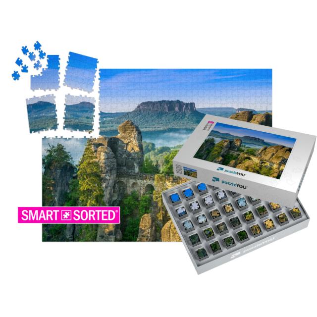 Bridge Named Bastei in Saxon Switzerland, At Sunrise & th... | SMART SORTED® | Jigsaw Puzzle with 1000 pieces