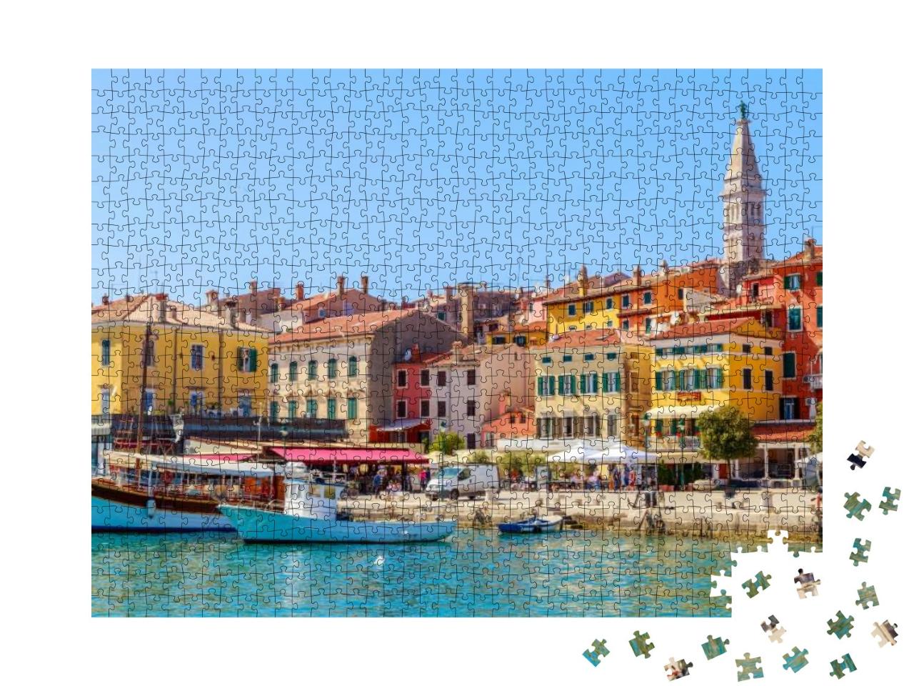 Colorful Rovinj in Istria with Boats in the Port, Croatia... Jigsaw Puzzle with 1000 pieces
