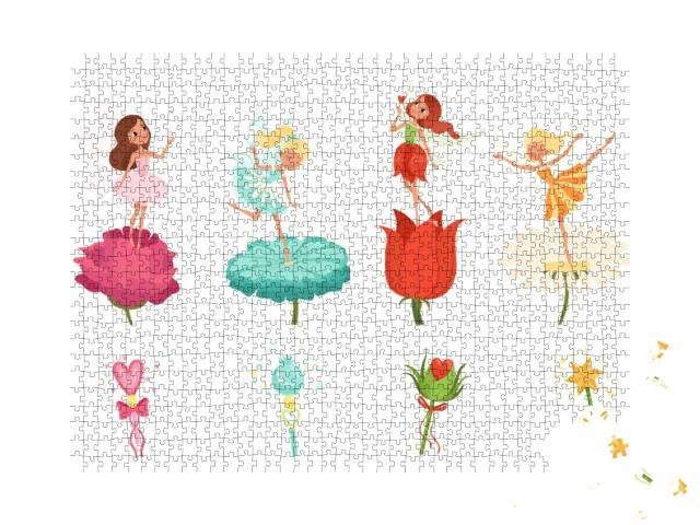 Set of Little Fairies Hovering Over Beautiful Flow... Jigsaw Puzzle with 1000 pieces