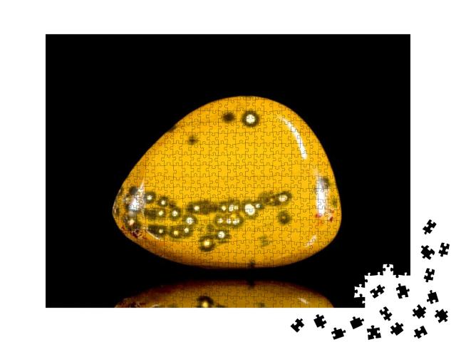 Trumbled Yellow Jasper Mineral Stone in Front of Black Ba... Jigsaw Puzzle with 1000 pieces