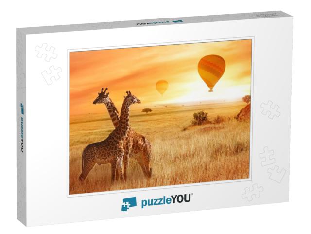 Giraffes in the African Savanna Against the Background of... Jigsaw Puzzle