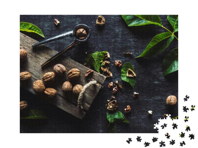 Walnuts on Dark Vintage Table. Healthy Food. Nuts Are Sca... Jigsaw Puzzle with 1000 pieces