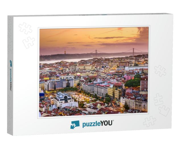 Lisbon, Portugal Skyline At Sunset... Jigsaw Puzzle