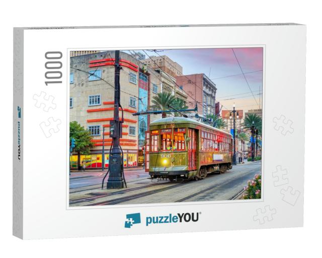 Streetcar in Downtown New Orleans, USA At Twilight... Jigsaw Puzzle with 1000 pieces