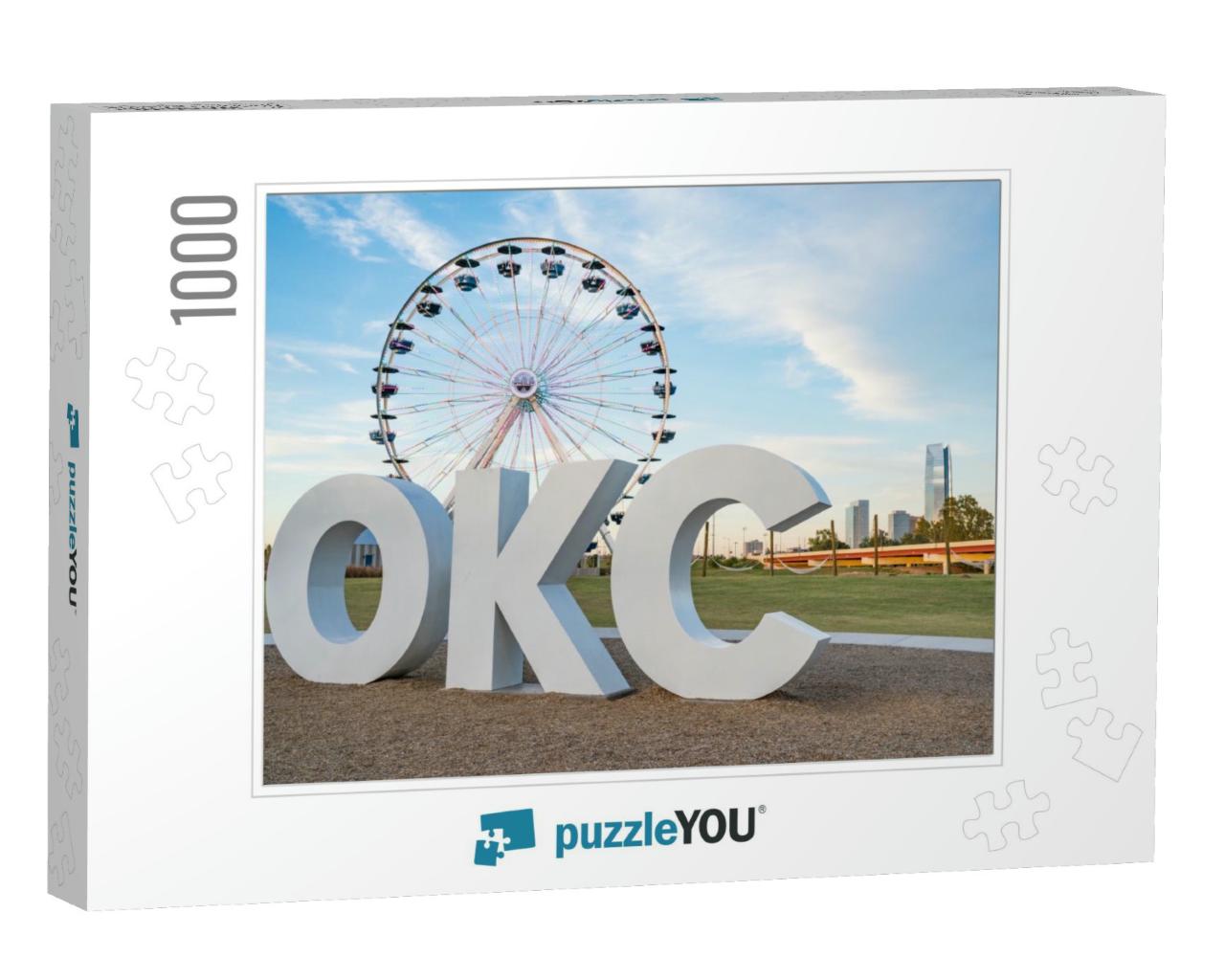 Skyline of Oklahoma City, Ok with Okc Sign & Ferris Wheel... Jigsaw Puzzle with 1000 pieces