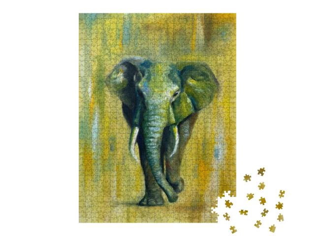 Elephant Oil Painting, Colorful & Abstract. Hand Made Pai... Jigsaw Puzzle with 1000 pieces