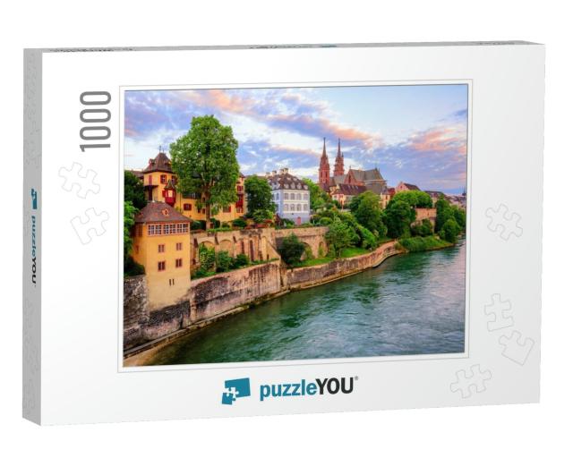 The Old Town of Basel with Red Stone Munster Cathedral &... Jigsaw Puzzle with 1000 pieces