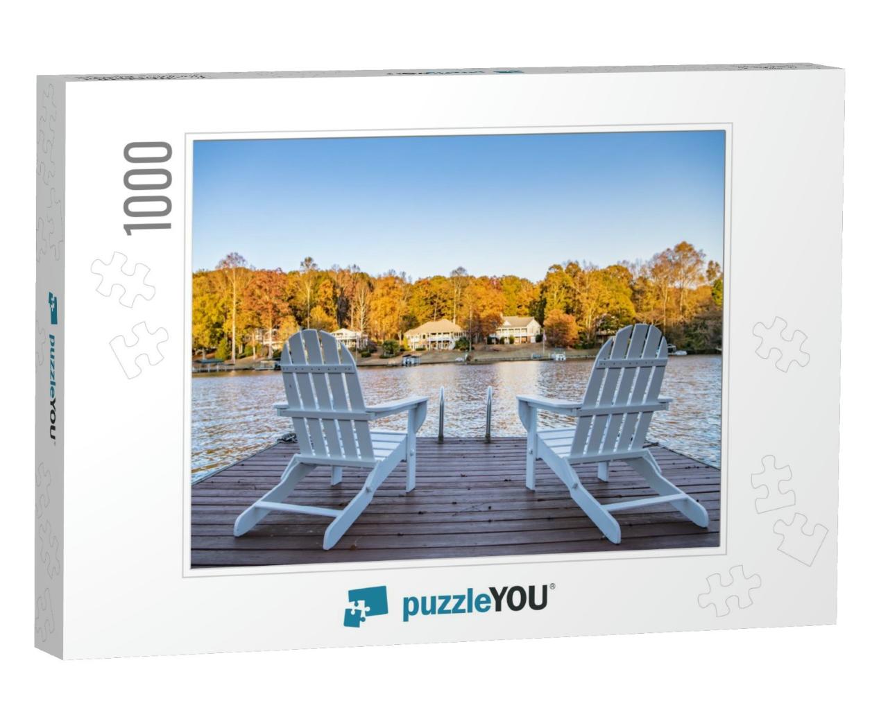Adirondack Style Chairs on a Dock, Overlooking a Beautifu... Jigsaw Puzzle with 1000 pieces