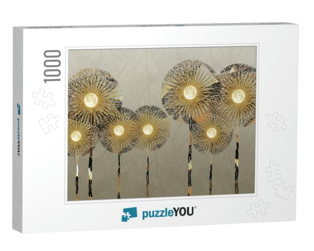 3D Mural Modern Wallpaper. Golden Silhouettes Dandelion i... Jigsaw Puzzle with 1000 pieces