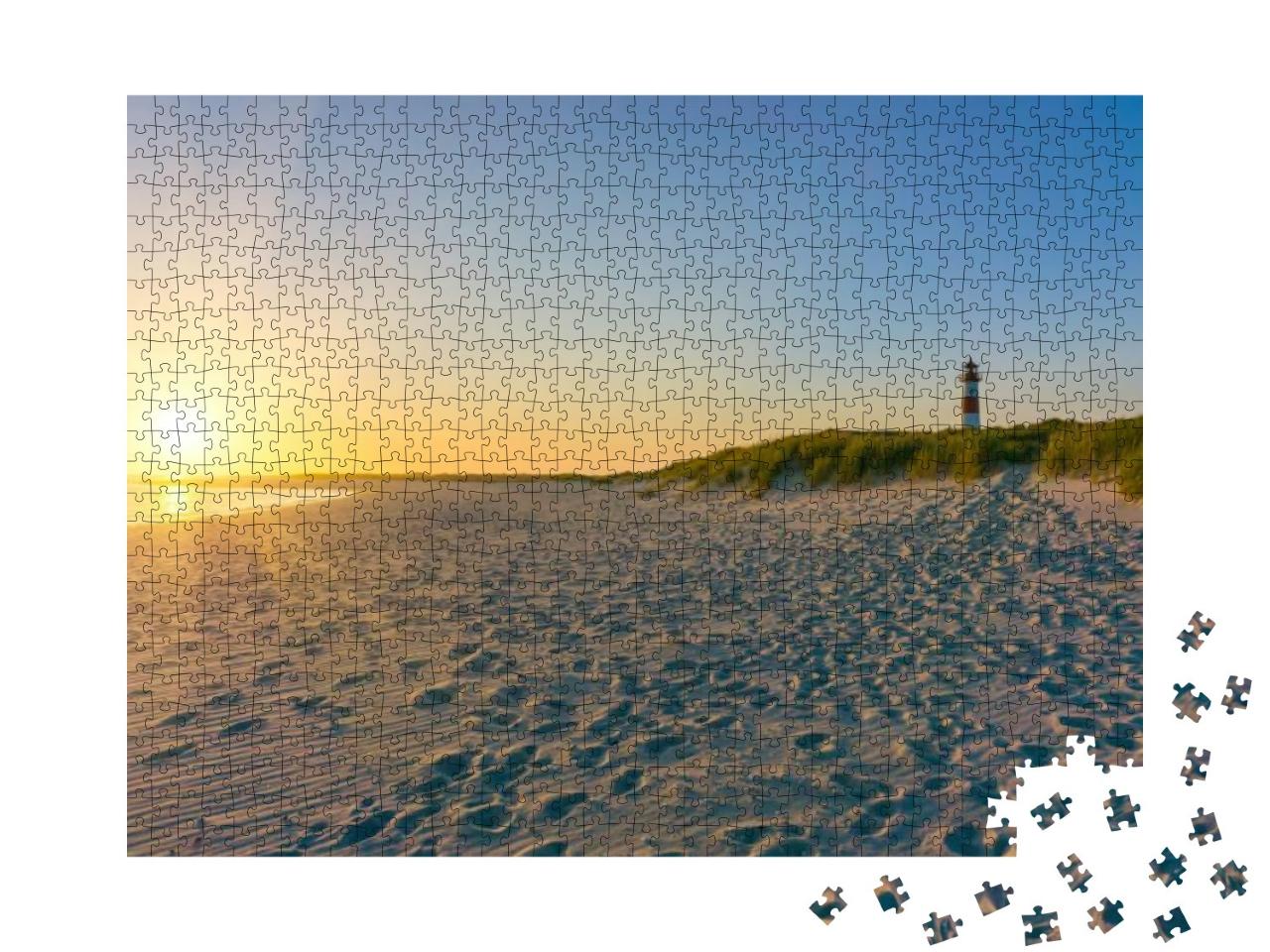 Germanys North Sea Coast. Long Empty Beach with a Lightho... Jigsaw Puzzle with 1000 pieces