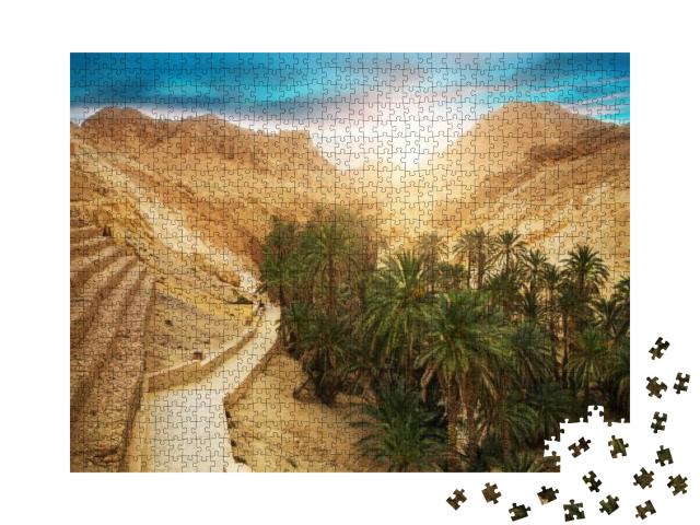 View of Mountain Oasis Chebika, Sahara Desert, Tunisia, A... Jigsaw Puzzle with 1000 pieces