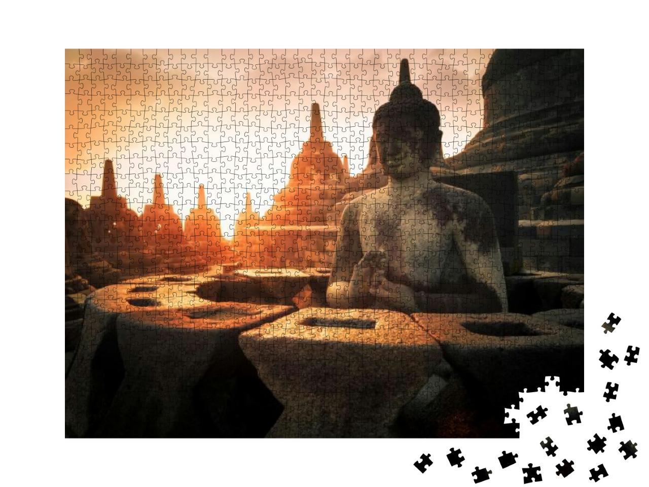 Amazing Sunrise View of Meditating Buddha Statue & Stone... Jigsaw Puzzle with 1000 pieces